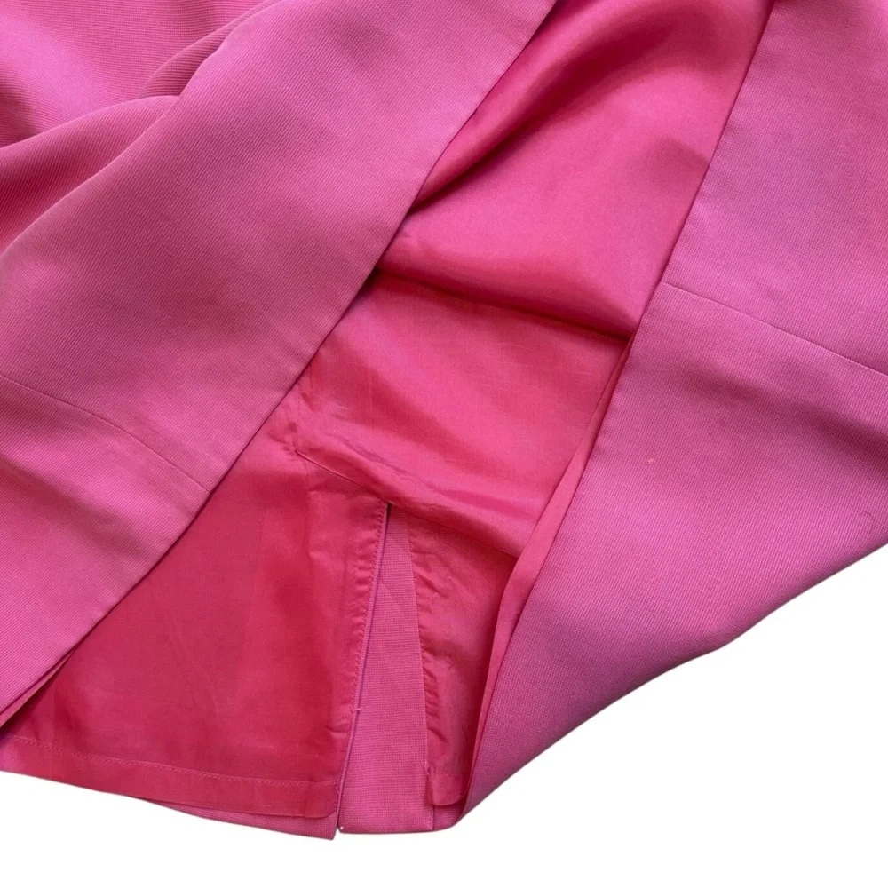 Talbots Women Petite 14P Dark Pink Lined Pencil Skirt Zip SILK Soft Girl Barbie